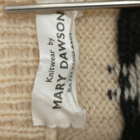 Handknit Sweater Cats Black & Cream Graphic English Wool Crew Pullover 36" Chest - Picture 2 of 9